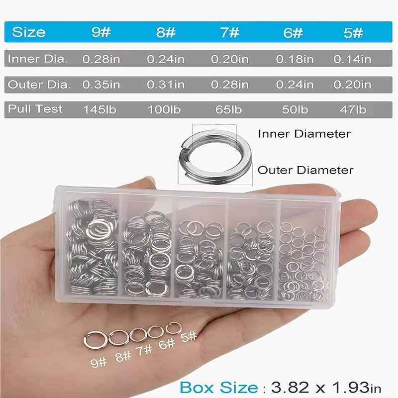 5 Größen Edelstahl-Angelringe, – Fishing Lure Box Bewertung und Preis